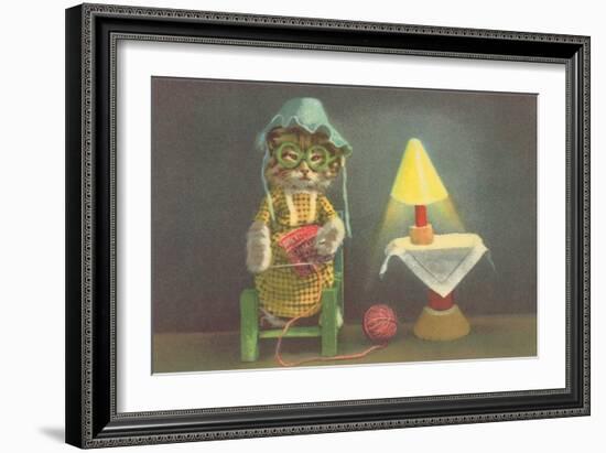 Dressed Kitten Knitting-null-Framed Art Print