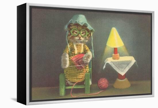 Dressed Kitten Knitting-null-Framed Stretched Canvas