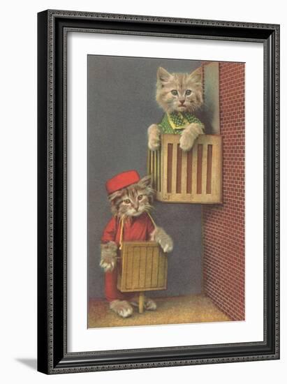 Dressed Kittens, Organ Grinder-null-Framed Art Print