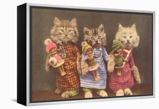 Dressed Kittens with Dolls-null-Framed Stretched Canvas