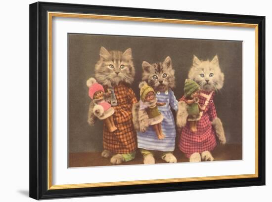 Dressed Kittens with Dolls-null-Framed Art Print