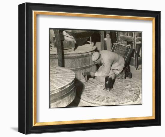 Dressing a Millstone at a Water Mill at Ewell Surrey-null-Framed Art Print