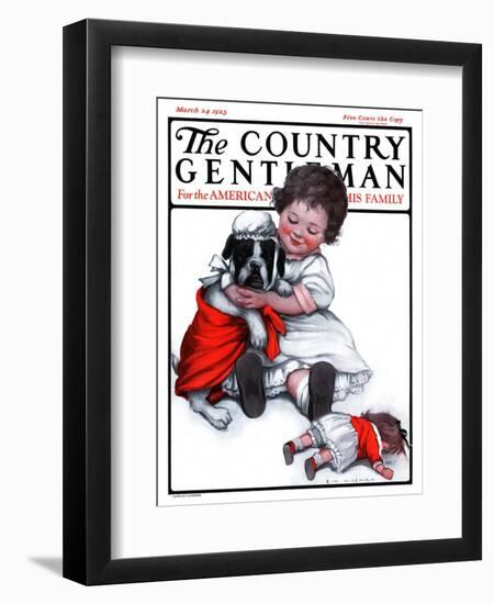 "Dressing Doggie," Country Gentleman Cover, March 24, 1923-Katherine R. Wireman-Framed Giclee Print