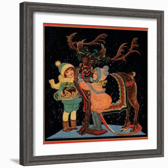 Dressing the Reindeer - Child Life, December 1925-Hazel Frazee-Framed Giclee Print