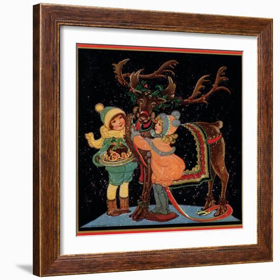 Dressing the Reindeer - Child Life, December 1925-Hazel Frazee-Framed Giclee Print