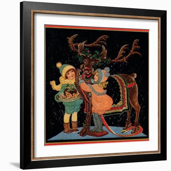 Dressing the Reindeer - Child Life, December 1925-Hazel Frazee-Framed Giclee Print