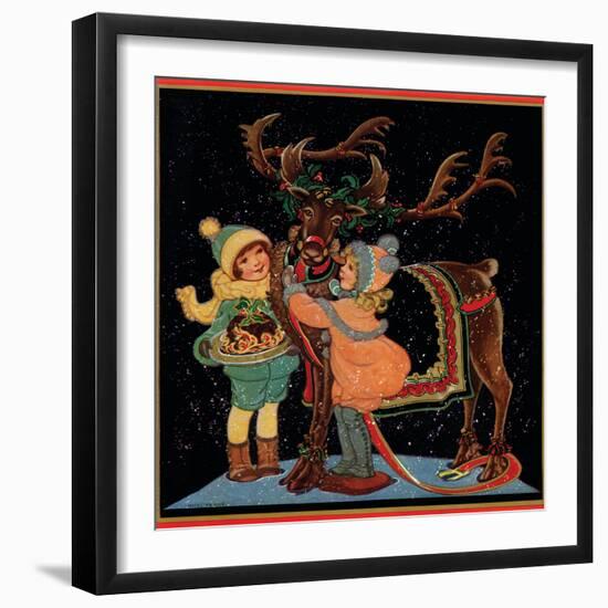 Dressing the Reindeer - Child Life, December 1925-Hazel Frazee-Framed Giclee Print