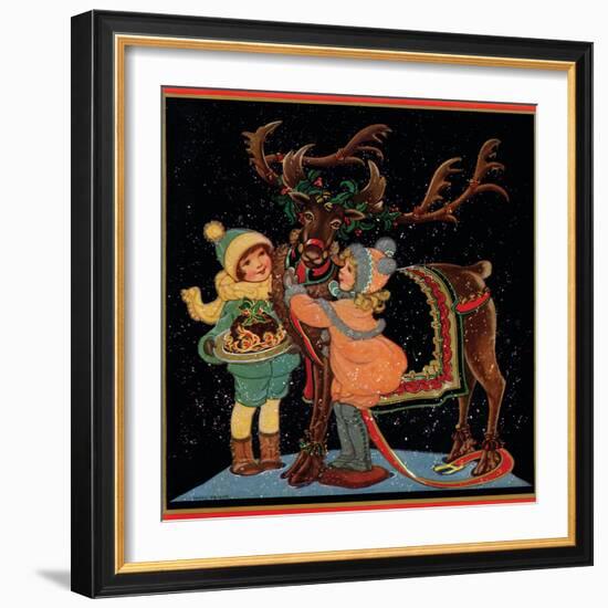 Dressing the Reindeer - Child Life, December 1925-Hazel Frazee-Framed Giclee Print