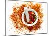 Dried Chilli Peppers and Chilli Flakes in a Mortar-Bodo A^ Schieren-Mounted Photographic Print