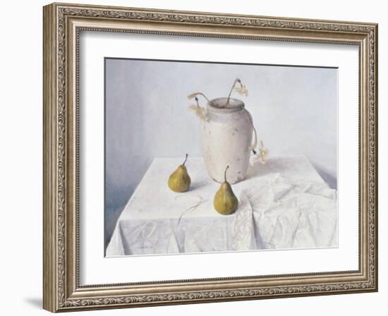 Dried Narcissi with Two Pears-Arthur Easton-Framed Art Print