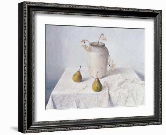 Dried Narcissi with Two Pears-Arthur Easton-Framed Art Print