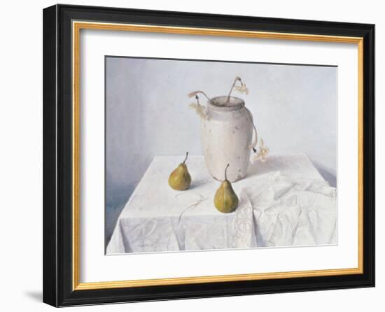 Dried Narcissi with Two Pears-Arthur Easton-Framed Art Print