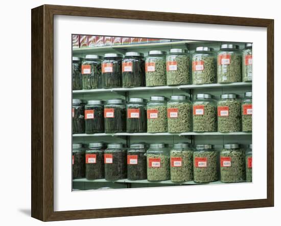 Dried Scallops in Jars, Dried Seafood Shop, Des Voeux Road West, Hong Kong Island, Hong Kong, China-Amanda Hall-Framed Photographic Print