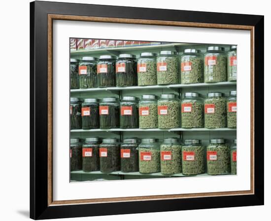 Dried Scallops in Jars, Dried Seafood Shop, Des Voeux Road West, Hong Kong Island, Hong Kong, China-Amanda Hall-Framed Photographic Print