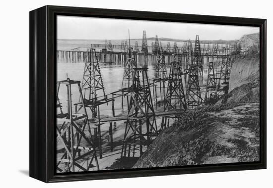 Drilling for Oil Along the Coast of Summerland, California-null-Framed Premier Image Canvas