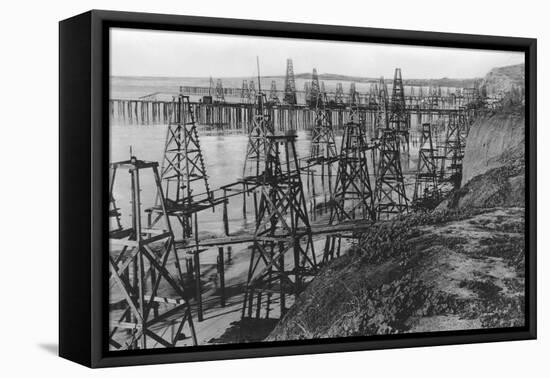 Drilling for Oil Along the Coast of Summerland, California-null-Framed Premier Image Canvas