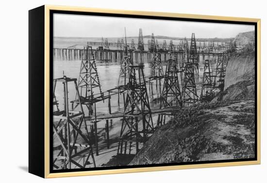 Drilling for Oil Along the Coast of Summerland, California-null-Framed Premier Image Canvas