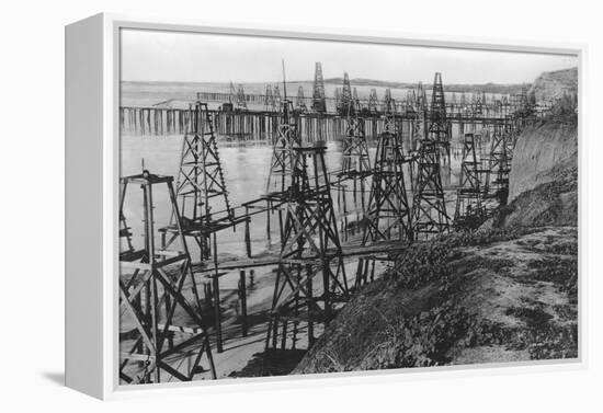 Drilling for Oil Along the Coast of Summerland, California-null-Framed Premier Image Canvas