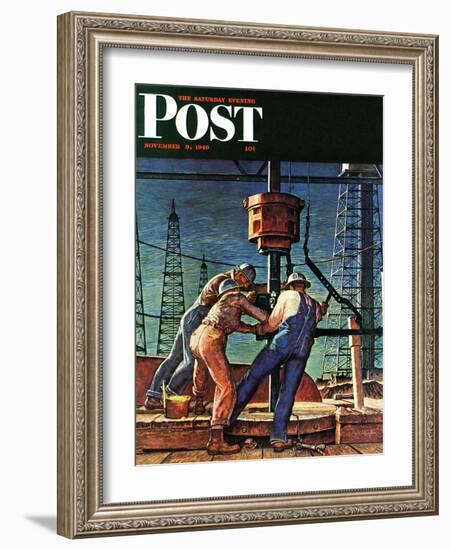 "Drilling for Oil," Saturday Evening Post Cover, November 9, 1946-Mead Schaeffer-Framed Giclee Print