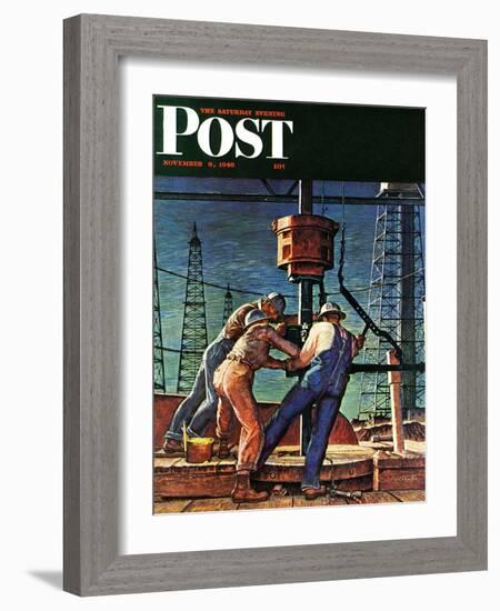 "Drilling for Oil," Saturday Evening Post Cover, November 9, 1946-Mead Schaeffer-Framed Giclee Print