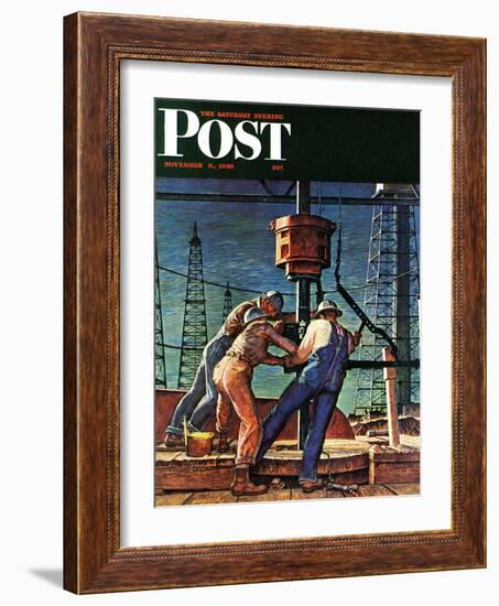 "Drilling for Oil," Saturday Evening Post Cover, November 9, 1946-Mead Schaeffer-Framed Giclee Print