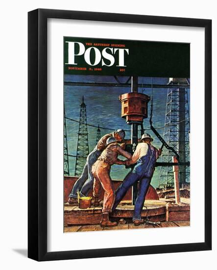 "Drilling for Oil," Saturday Evening Post Cover, November 9, 1946-Mead Schaeffer-Framed Giclee Print