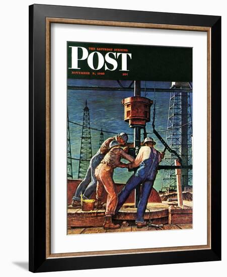 "Drilling for Oil," Saturday Evening Post Cover, November 9, 1946-Mead Schaeffer-Framed Giclee Print