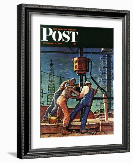 "Drilling for Oil," Saturday Evening Post Cover, November 9, 1946-Mead Schaeffer-Framed Giclee Print