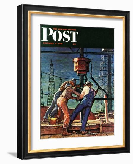 "Drilling for Oil," Saturday Evening Post Cover, November 9, 1946-Mead Schaeffer-Framed Giclee Print