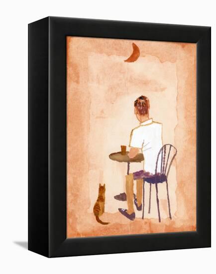 Drink Coffee at the Cafe While Watching the Moon, 2016 (Gouache on Paper and Adobe Photoshop)-Hiroyuki Izutsu-Framed Premier Image Canvas