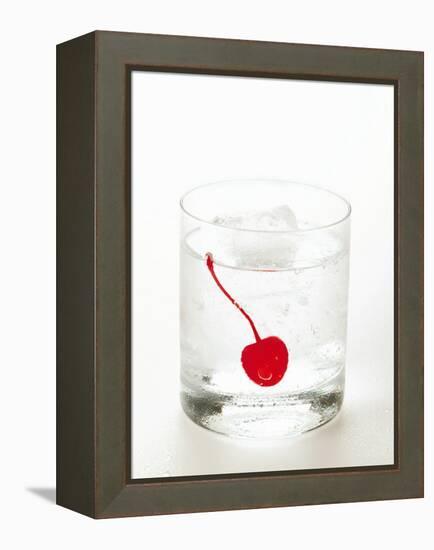Drink with Ice Cubes and Cocktail Cherry-null-Framed Premier Image Canvas