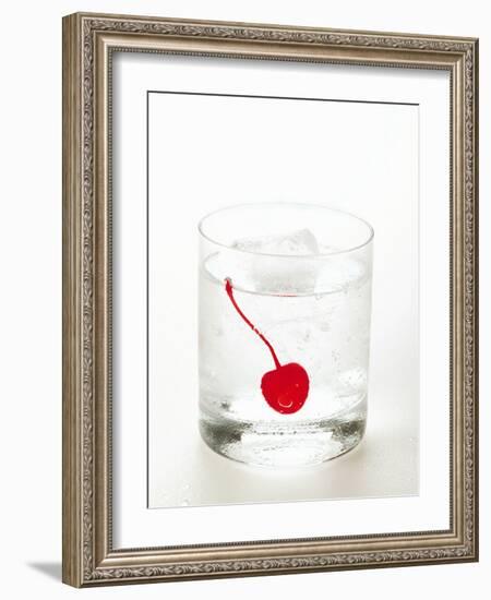 Drink with Ice Cubes and Cocktail Cherry-null-Framed Photographic Print