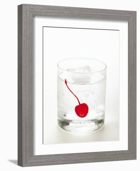 Drink with Ice Cubes and Cocktail Cherry-null-Framed Photographic Print