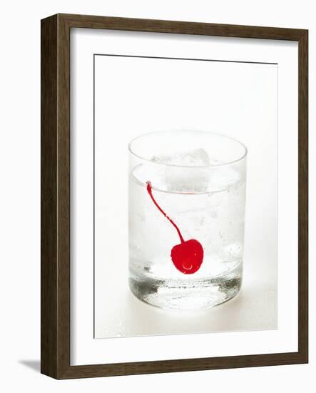 Drink with Ice Cubes and Cocktail Cherry-null-Framed Photographic Print