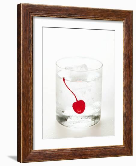 Drink with Ice Cubes and Cocktail Cherry-null-Framed Photographic Print