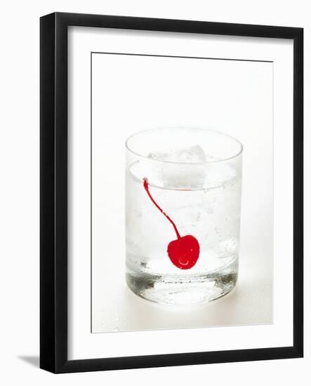 Drink with Ice Cubes and Cocktail Cherry-null-Framed Photographic Print