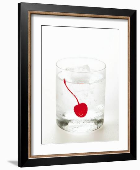 Drink with Ice Cubes and Cocktail Cherry-null-Framed Photographic Print