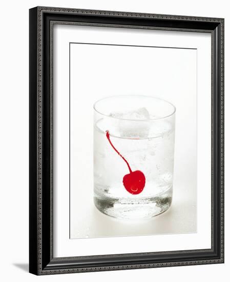 Drink with Ice Cubes and Cocktail Cherry-null-Framed Photographic Print