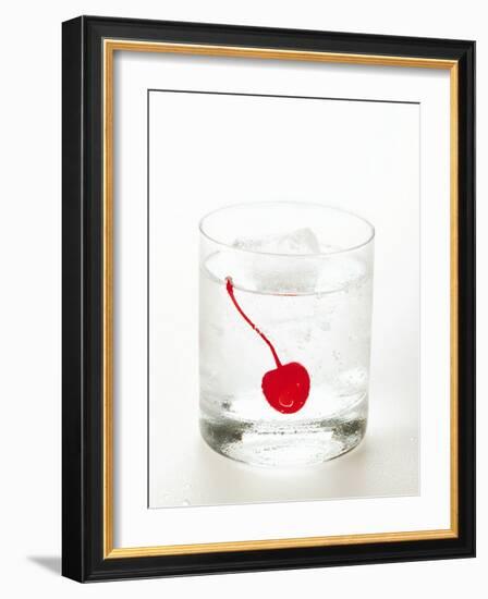 Drink with Ice Cubes and Cocktail Cherry-null-Framed Photographic Print