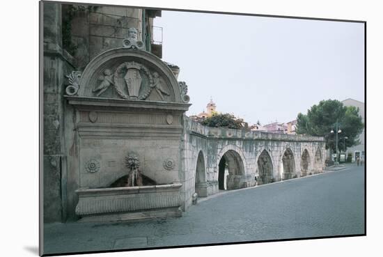 Drinking Fountain and an Old Aqueduct, Sulmona, Abruzzo, Italy-null-Mounted Giclee Print