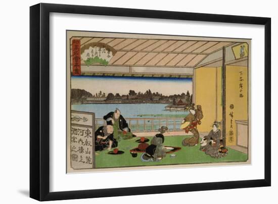 Drinking Party at Restaurant Kawachiro (Kawachiro? / Hiroshige-Ga)-Ando Hiroshige-Framed Art Print