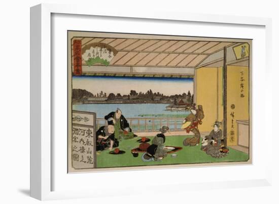 Drinking Party at Restaurant Kawachiro (Kawachiro? / Hiroshige-Ga)-Ando Hiroshige-Framed Art Print