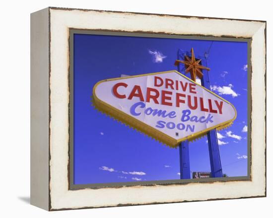 Drive Carefully Sign, Las Vegas, Nevada, USA-Gavin Hellier-Framed Premier Image Canvas