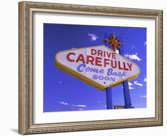 Drive Carefully Sign, Las Vegas, Nevada, USA-Gavin Hellier-Framed Photographic Print