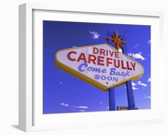 Drive Carefully Sign, Las Vegas, Nevada, USA-Gavin Hellier-Framed Photographic Print