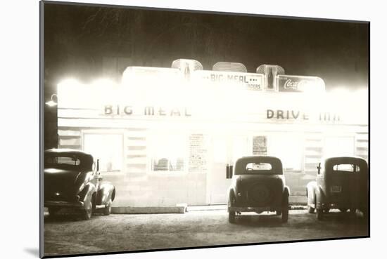 Drive-In Glowing at Night, Roadside Retro-null-Mounted Art Print
