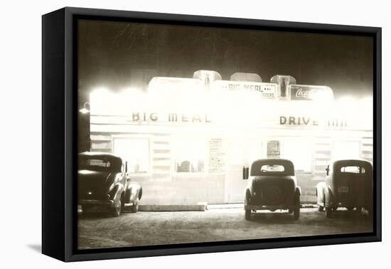 Drive-In Glowing at Night, Roadside Retro-null-Framed Stretched Canvas