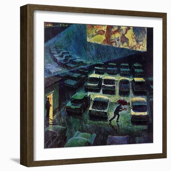 "Drive-In Movie in the Rain," May 13, 1961-John Falter-Framed Giclee Print