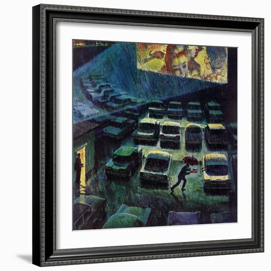 "Drive-In Movie in the Rain," May 13, 1961-John Falter-Framed Giclee Print