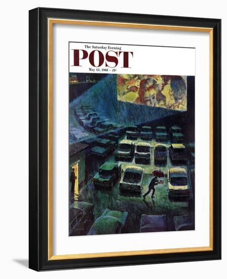 "Drive-In Movie in the Rain," Saturday Evening Post Cover, May 13, 1961-John Falter-Framed Giclee Print